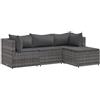 vidaXL Set Divani da Giardino 4 pz con Cuscini in Polyrattan Grigio