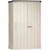 TOOMAX High Stora Way Capanno da 1670L, in plastica resistente effetto legno 130x75,6x206,2h cm, colore grigio talpa/antracite, baule portattrezzi con doppia anta e maniglione, ideale per il giardino