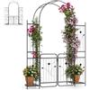 GYMAX Arco da Giardino Alto 220 cm con Cancello Bloccare, Arco in Metallo Robusto con Traliccio e Ripiani Laterali per Piante Rampicanti, Struttura Decorativa per Matrimoni, Cortile e Prato