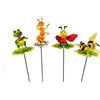 Cepewa, set da 4 pezzi di fiori con animali su foglia, per decorazione da giardino e vasi, per aiuole, lunghezza asta circa 60 cm.
