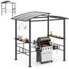 HOMASIS Gazebo per Barbecue in Metallo, Pergola Addossata con Doppio Tetto e 6 Ganci, Copertura per Griglia Resistente alle Intemperie per Giardino, Cortile, Terrazza, 248 x 150 x 232 cm, Nero