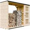 TIMBELA Legnaia da esterno - 75 x 217 x H159 cm - Legnaia moderna con deposito laterale per attrezzi 1,09 m² + 0.53 m² - Casetta per attrezzi e legna - TIMBELA M981