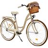 Generic Bicicletta da donna Milord, con cestino in vimini, stile olandese, Citybike, retrò, vintage, 28 pollici, colore marrone-crema, 1 marcia