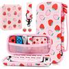 GLDRAM Custodia da trasporto rosa fragola per Nintendo Switch e modello OLED, protezione da viaggio portatile con custodia per carte da gioco, tracolla e 2 tappi per pollice, set di accessori per