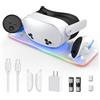 AARONMEI Base di ricarica per Meta Quest 3S, stazione di ricarica rapida PD 18W con luce RGB, supporto di ricarica magnetico per visore/controller VR con 2 batterie ricaricabili (Bianco-025)