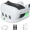 AARONMEI Base di ricarica per Meta Quest 3, archetto VR da 45 W e ricarica rapida del controller, ricarica rapida in 2 ore con 2 batterie ricaricabili da 1800 mAh, caricatore magnetico VR (Bianco)