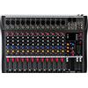 PHOYUXM Mixer professionale, mixer audio a 12 canali con presa microfono XLR da 48 V, con Bluetooth, monitoraggio in tempo reale, controller audio DJ
