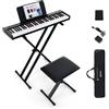 GYMAX Pianoforte Digitale 61 Tasti, Tastiera con Supporto e Sgabello Regolabili, Tasti Semi-Pesati, Funzione MIDI Audio Wireless, Leggio per Musica, Pedale Sustain e Borsa, Nero