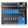 JINPRDAMZ Console di miscelazione stereo professionale a 8 canali, mixer USB Bluetooth DJ Live con display LCD e effetto Hall-Delay per TV domestica, studi di registrazione, streaming