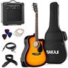 BAKAJI Chitarra Elettro-Acustica 41 Pollici con Amplificatore Custodia, Kit Ricambio Corde, Plettri, Cavo e Tracolla, Chitarra Folk Forma Cutaway Colore Sunburst per Adulti e Principianti