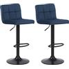 CLP Set di 2 Sgabelli Bar Feni in Velluto I con Schienale E Poggiapiedi, Colore:Blu