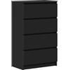 vidaXL Madia 60x35x98,5 cm, Legno ingegnerizzato, Nero, 4 cassetti, Mobile Contenitore, Comò, Organizzatore Buffet, unità di stoccaggio Interna