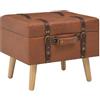 vidaXL Sgabello con Contenitore Poggiapiedi con Vano Portaoggetti Pouf Ottomana Bauletto 40 cm in Similpelle e Legno Massello Tanno