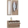HOMCOM Set Mobili Ingresso 3 Pezzi con Panca Scarpiera, Appendiabiti a Muro e Specchio, Guardaroba da Camera e Corridoio in Legno, 80x27x46.5 cm, Marrone Scuro