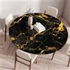 Treer Tovaglia Rotondo Antimacchia, Serie Nera Mollettone Tavolo Rotondo con Bordo Eelastico, Lavabile Copritavolo Antiscivolo Tovaglia Tonda per Picnic Cucina Casa (120CM,Oro Nero)