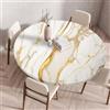 Treer Tovaglia Rotondo Antimacchia, Marmo Multicolore, Mollettone Tavolo Rotondo con Bordo Eelastico, Lavabile Copritavolo Antiscivolo Tovaglia Tonda per Picnic Cucina Casa (110CM,Oro)