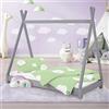 ML DESIGN modern living ML-Design Letto Montessori Tipi per Bambini 80 x 160 cm Grigio Chiaro, in Legno di Pino Massiccio, con Rete a Doghe, Lettino Basso a Forma di Tenda Indiana, Giroletto Singolo a Capanna per Cameretta