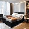 TRADA Letto Contenitore Matrimoniale ADELE 140 X 200 cm - Letto Elettrico con Materasso + Tooper e Contenitore - Rivestimento In Tessuto Velour - Nero - 200 x 200 cm