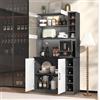MURUL 100 x 47 x 187 cm, armadio da cucina, buffet con illuminazione a LED e fori per cavi, tavolo da cucina in legno, grande spazio per microonde, autoportante, ripiani laterali regolabili in altezza