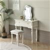 LVRUIEDS Scrivania Da Toeletta In Legno Massello, Set Da Toeletta Per Il Trucco Con Sgabello, Con Cassetto Di Grande Capacità E Spazio Di Archiviazione Per La Camera Da Letto(bianca)