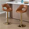 Ya-Home Set di 2 Sgabelli da Bar Sgabelli Cucina Sgabello con Gambe in Metallo Oro Sedie da Bar Regolabile e Girevole per Cucina Penisola, PU Marrone