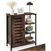 tectake® Credenza Cucina 71x32x82cm, Mobile Cucina, Dispensa Salvaspazio Armadio 1 anta, Porta a Sinistra, 3 Ripiani, Soggiorno, Sala da pranzo, Ingresso, Ripiani Regolabili - Legno Industriale Scuro