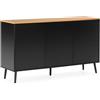 HOMN LIVING Credenza Desi a 3 Ante, Nera, 140 cm (Larghezza) 40 cm (profondità) 80 cm (Altezza)