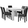 [en.casa] Set Pranzo con Tavolo in MDF 140x90 cm e 6 Sedie Imbottite in Similpelle - Set Elegante per Sala da Pranzo e Cucina - Bianco/Grigio Scuro
