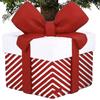 BAKAJI Base Albero di Natale a Forma di Pacco Regalo, Supporto Tronco Natalizio 36 x 36 x 47 cm, Decorazione Addobbi Natalizi Sottoalbero, Copribase Decorazioni Addobbo Natalizie (Bianco e Rosso)