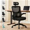 ALFORDSON Sedia Scrivania Ergonomica Lombare in Rete Traspirante, Sedia Ufficio Con Braccioli Pieghevoli,Poggiatesta Regolabile Altezza Regolabile Funzione Oscillante Girevole con Ruote(Nera)