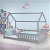ML DESIGN modern living ML-Design Letto a Casetta per Bambini 90 x 200 cm Grigio, in Legno di Pino, Struttura con Protezione Anticaduta, Tetto e Rete a Doghe, Lettino a Terra Montessori a Forma di Casa per Cameretta