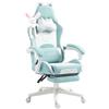 Dowinx Sedia Gaming Rosa Ergonomica Cute Cat Version - Sedia da Ufficio Ergonomica con Schienale Alto e Supporto Lombare Massaggiante, Ecopelle, Poggiapiedi, Blu