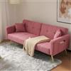 Rvjiahe Divano letto con funzione letto, angolo regolabile, gambe dorate, con cuscino e tasche laterali (rosa)