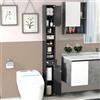 GYMAX Mobile da Bagno Alto e Stretto, Armadietto Portaoggetti, con 2 Ante, 1 Cassetto, 5 Ripiani Regolabili, Dispositivo Antiribaltamento, Colonna WC per Piccoli Spazi, 20x20x180 cm (Nero)