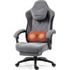 Dowinx Sedia da gioco in tessuto con massaggio riscaldato, supporto lombare, sedia da gamer con borsa, cuscino e poggiapiedi, grande e alto, portata 150 kg (grigio)
