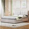 LSFYYDS Letto matrimoniale con contenitore 140x200, letto imbottito con striscia LED e meccanismo idraulico, letto baule con ampio spazio di archiviazione, rivestimento in velluto bianco panna (140x200cm)