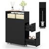 COSTWAY Mobile Bagno con 2 Cassetti per Piccolo Spazi, Nero | Mobiletto Salvaspazio con 2 Cesti in Rattan, Ruote e Ripiani per Lavanderia e Cucina, 50 x 19 x 72 cm