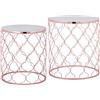 WOMO-DESIGN Set di 2 Tavolini da Caffe Phoenix Rotondi 40x45 e 45x50 Struttura in Metallo Color Rame e Marmo Bianco Banswara per Soggiorno Tavolo da Divano per Salotto in Stile Moderno