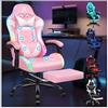 ALFORDSON Sedia Gaming Massaggiante e Luci LED, Sedia Gamer Ergonomica per Scrivania, Poltrona Regolabile in Altezza con Supporto Lombare Poggiatesta, Schienale Regolabile 90-150°, Similpelle(Rosa)