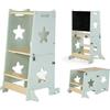 MS BabyWorld - Learn Up - Torre d'Apprendimento Montessori | Convertibile in Scrivania con Lavagna e Sgabello | Legno Massello | Barra di Sicurezza | Pieghevole