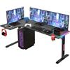 Todeco Scrivania ad Angolo in Forma di L, Tavolo Gaming LED, Grande Postazione Gaming, con Desktop in Fibra di Carbonio Scrivania, con Porta Bicchiere e Ganci per Cuffie, 160 x 100 cm