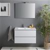 Kiamami Valentina - Mobile Bagno Sospeso Bianco Lucido 80Cm 2 Cassetti, Specchio Con Lampada | Benaco