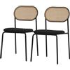 ML DESIGN modern living ML-Design Set di 2 Sedie per Sala da Pranzo Telaio in Acciaio con Schienale in Rattan PE Seduta Confortevole Imbottita Nero Sedia Ergonomica per Cucina Gambe con Protezione per Pavimento