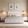 Zorvani Letto imbottito 140 x 190 cm con funzione di ricarica USB e testiera LED, letto matrimoniale con 4 cassetti, letto una piazza e mezza con contenitore, letto con rete a doghe, velluto