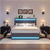 BLSYHDH Letto matrimoniale cassettone a LED, letto cassettiera 160 x 200 cm, in legno, letto imbottito con 4 cassetti, letto matrimoniale imbottito con rete a doghe e testata per letto matrimoniale