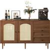 KecDuey Credenza con ante in rattan animitat, cassetti, mensole regolabili, gambe in legno massello, armadi portaoggetti personalizzabili (130 x 75,5 x 40 cm)