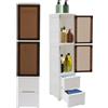 OUBUBY Armadietti da bagno, mobili da bagno, in plastica, con cassetto, armadietto angolare su ruote (25 x 38 x 114 cm, 2 ante + 2 cassetti)
