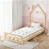 ML DESIGN modern living ML-Design Letto a Casetta per Bambini 90x200 cm Naturale Letto Singolo in Legno di Pino Massiccio con Rete a Doghe Design Camino Struttura Gioco per Bambini e Bambine Arredo Montessori per Cameretta