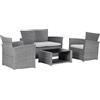 METRO Professional Salotto da Giardino Brantford, Set di 4 pezzi, Rattan/Poliestere/Vetro, 1 Divano a 2 Posti, 2 Poltrone, 1 Tavolo, Mobili da Esterno, Grigio
