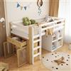 Oxtao Lettino a soppalco per bambini, 90 x 200 cm, multifunzione, letto singolo con 2 armadietti e scaletta, senza materasso, naturale e bianco
